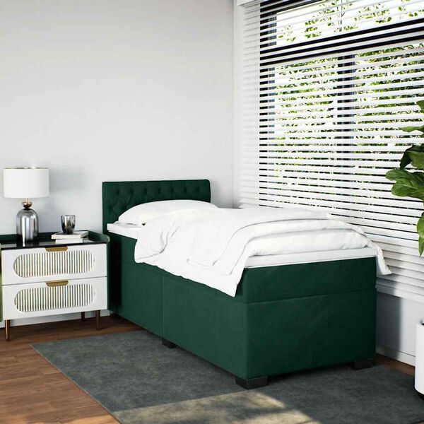 vidaXL Box Spring Bed with Mattress Dark Green 90x190 cm Velvet