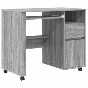 vidaXL Desk with Wheels Grey Sonoma Engineered Wood 91 x 50 x 77 cm