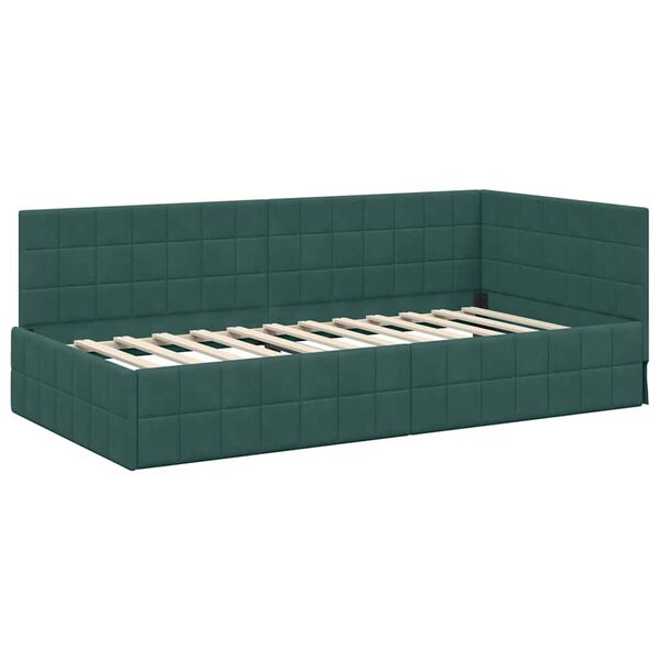 vidaXL Corner Bed Frame with Headboard Dark green 90 x 190 cm Velvet
