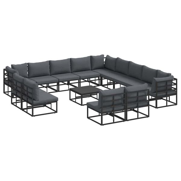 vidaXL Garden Sofa Set with Cushion 14 pcs Black Aluminium