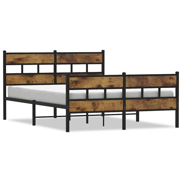 vidaXL Metal Bed Frame without Mattress Smoked Oak 135x190 cm Double