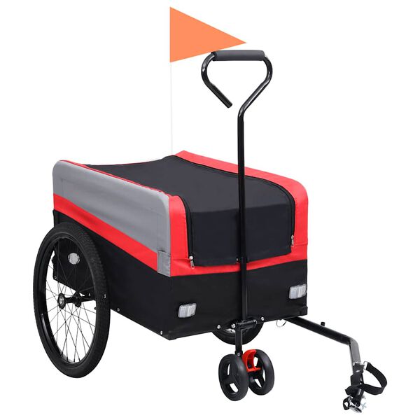 vidaXL 2-in-1 XXL Pet Bike Trailer & Trolley Red Grey and Black