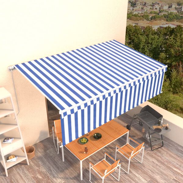 vidaXL Manual Retractable Awning with Blind 5x3m Blue&White