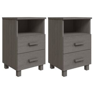 vidaXL Bedside Cabinets HAMAR 2 pcs Light Grey 40x35x62 cm Solid Wood