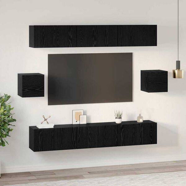 vidaXL TV Cabinet Set Wall-mounted 8 pcs Black Oak Engineered Wood