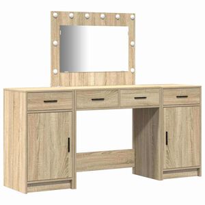 vidaXL Dressing Table with Mirror Lights 3 pcs Brown Engineered Wood