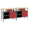 vidaXL Work Bench Set 2 pcs Red 200 x 55 x 85 cm Powder-Coated Steel
