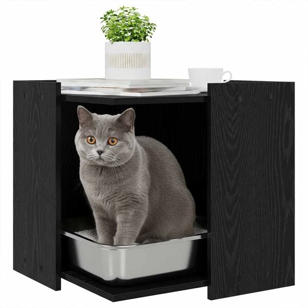 vidaXL Cat Litter Box Enclosure Black oak 53 x 53 x 51 cm