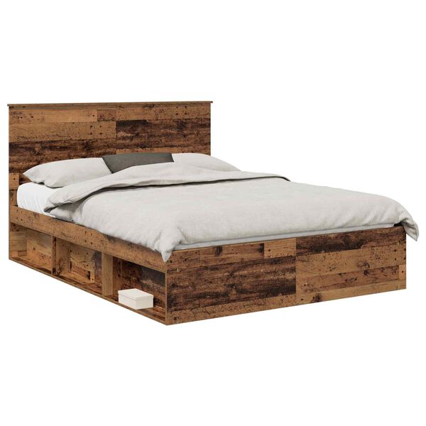 vidaXL Bed Frame with Headboard Old Wood 150 x 200 cm Solid Pine Wood