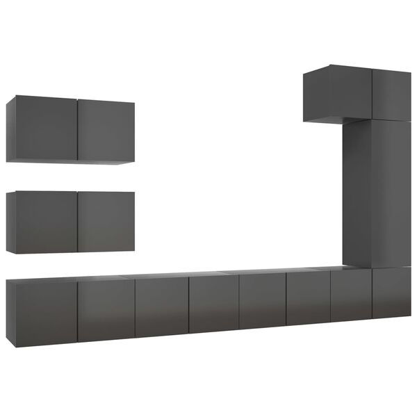 vidaXL 8 Piece TV Cabinet Set High Gloss Grey Engineered Wood