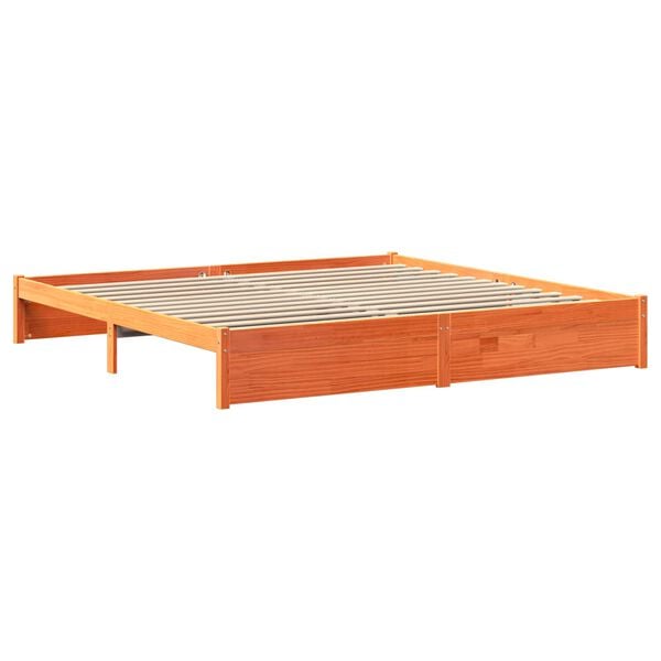 vidaXL Bookcase Bed Frame Wax Brown 200 x 200 cm Solid Pine Wood