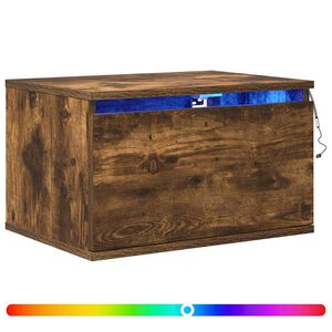 vidaXL Wall-mounted Bedside Cabinet with LED Lights Smoked Oak