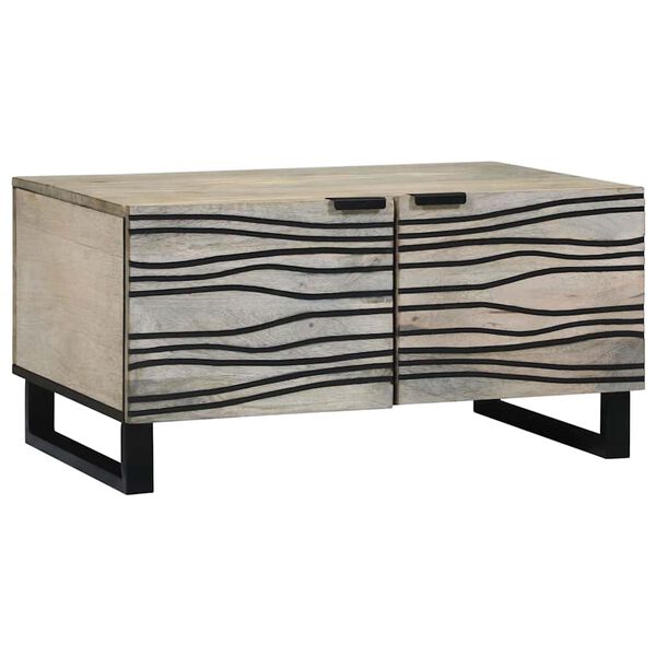 vidaXL Coffee Table Beige and Black 80 x 50 x 40 cm Solid Acacia wood