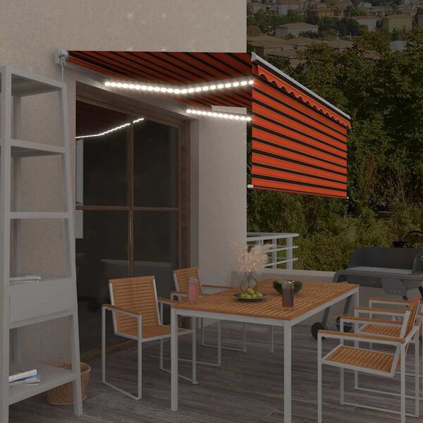 vidaXL Manual Retractable Awning with Blind&LED 3.5x2.5m Orange&Brown
