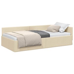 vidaXL Corner Bed Frame with Headboard Cream 100 cm x 200 cm Velvet
