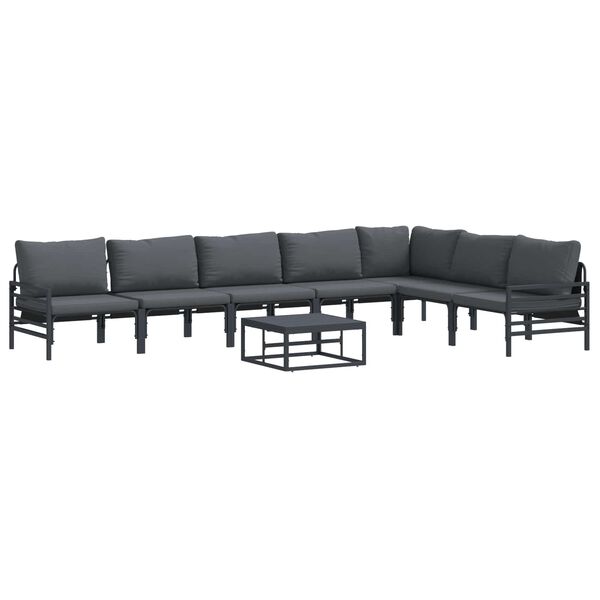 vidaXL Garden Sofa Set with Cushion 8 pcs Black Steel