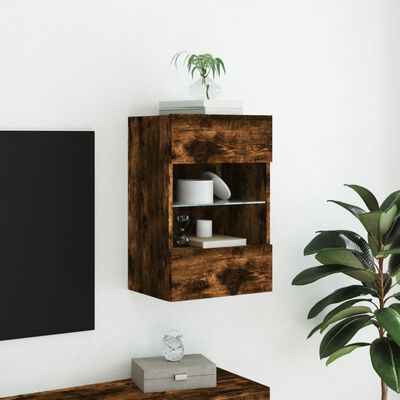 vidaXL TV Wall Cabinet with LED Lights Smoked Oak 40x30x60.5 cm