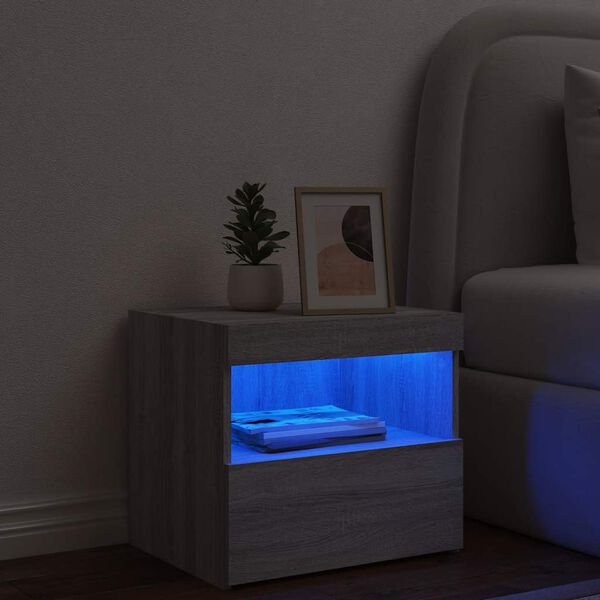 vidaXL Bedside Cabinet with LED Lights Grey Sonoma 50x40x45 cm