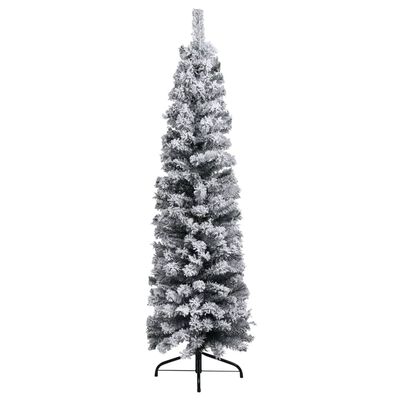 vidaXL Slim Pre-lit Christmas Tree with Flocked Snow Green 210 cm PVC