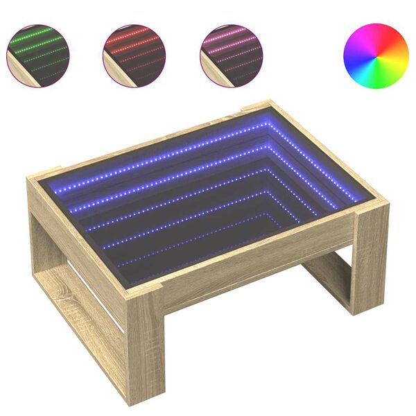 vidaXL Coffee Table with Infinity LED Sonoma Oak 70x53x30 cm