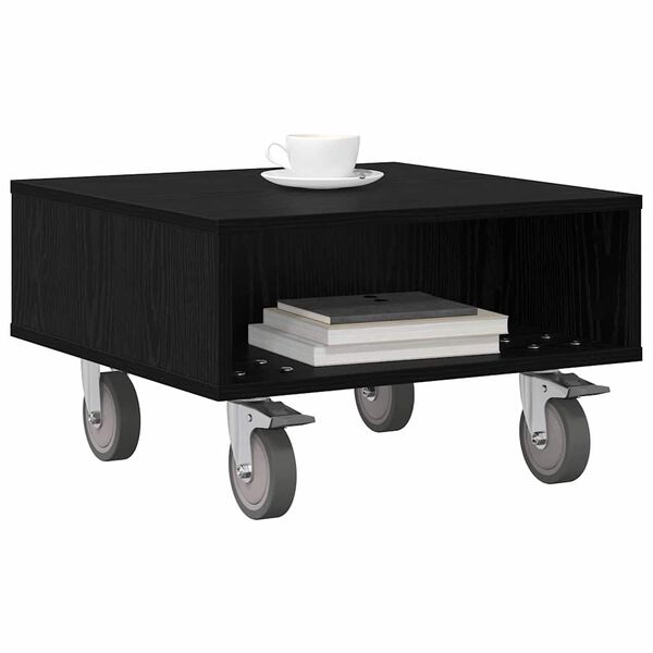 vidaXL Side Table with Wheels Black Oak 50.5 x 50 x 30 cm