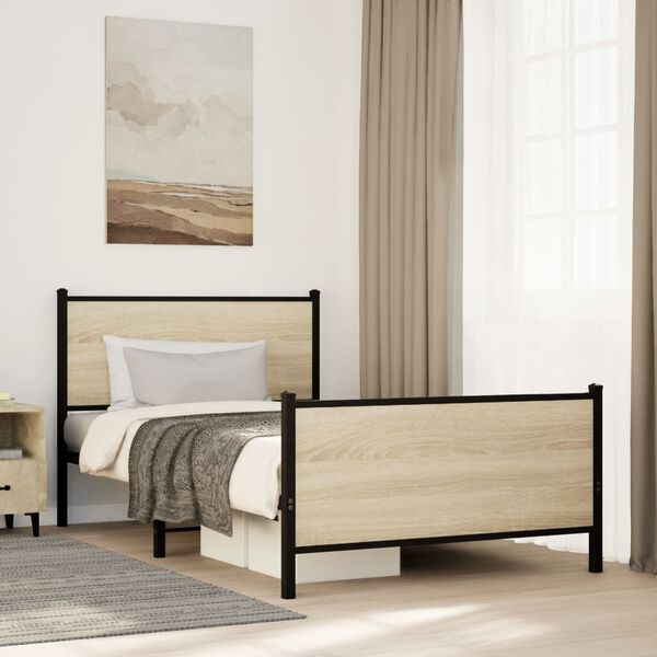 vidaXL Metal Bed Frame without Mattress Sonoma Oak 100x200 cm