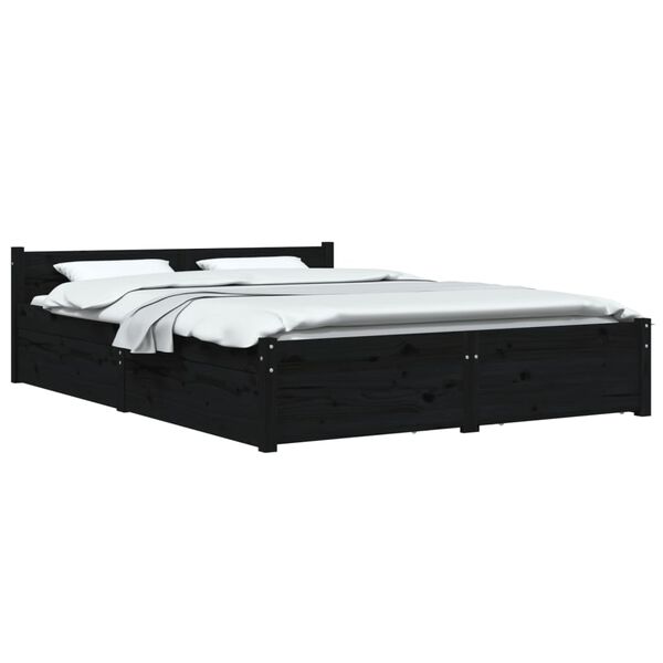 vidaXL Bed Frame without Mattress with Drawers Black Double