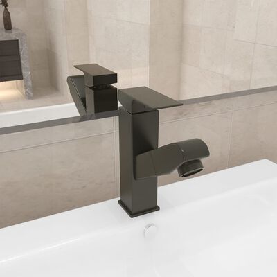 vidaXL Bathroom Basin Faucet with Pull-out Function Grey 157x172 mm