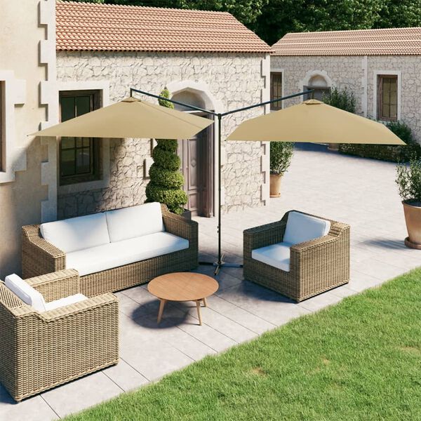 vidaXL Double Garden Parasol with Steel Pole Taupe 600x300 cm
