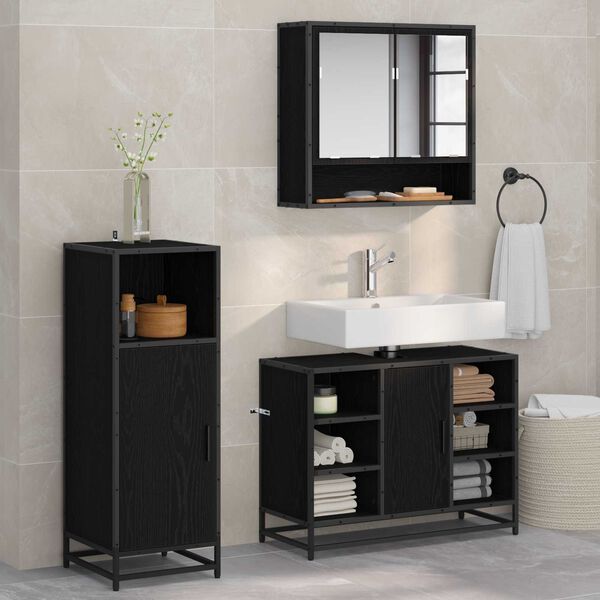 vidaXL Bathroom Furniture Set 3 pcs Black Oak Engineered Wood
