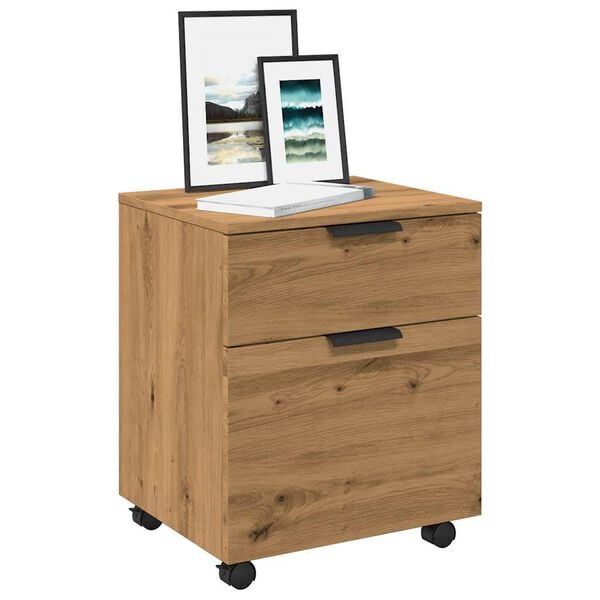 vidaXL Mobile File Cabinet with Wheels Artisan Oak 45x38x54 cm Engineered Wood