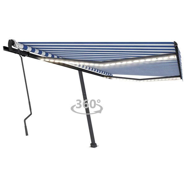 vidaXL Manual Retractable Awning with LED 450x300 cm Blue and White