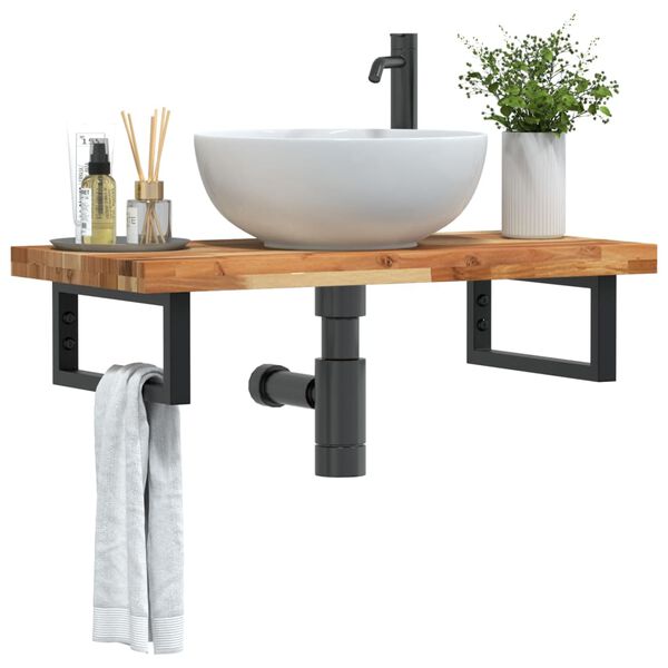 vidaXL Basin Shelf Wall Mounted Steel and Solid Wood Acacia