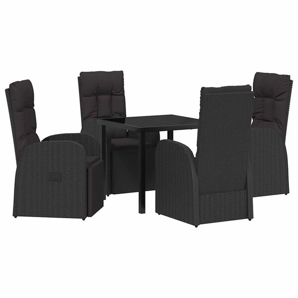 vidaXL Garden Dining Set with Cushion 5 pcs Black Poly Rattan