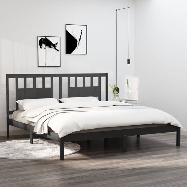 vidaXL Bed Frame without Mattress Grey Solid Wood 200x200 cm (810039+818692)
