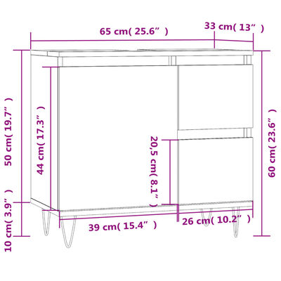 vidaXL Bathroom Cabinet Concrete Grey 65x33x60 cm Engineered Wood