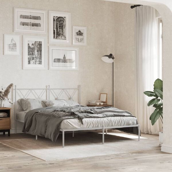 vidaXL Metal Bed Frame without Mattress with Headboard White 140x190cm