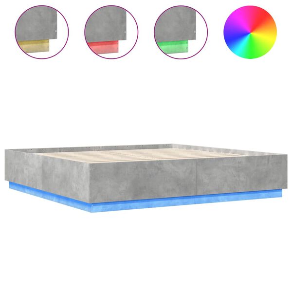 vidaXL Bed Frame with LED without Mattress Concrete Grey 180x200 cm Super King