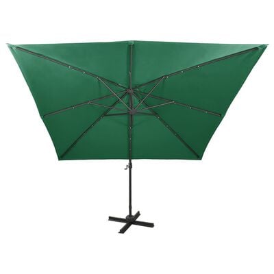 vidaXL Cantilever Umbrella with Pole and LED Lights Green 300 cm