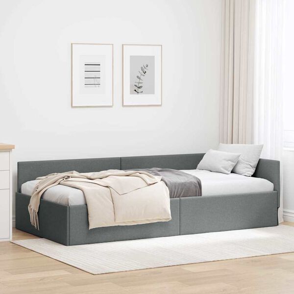 vidaXL Corner Bed Frame with Headboard Dark Grey 90 cm x 200 cm Velvet