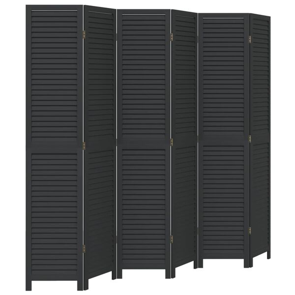 vidaXL Room Divider 6 Panels Black Solid Wood Paulownia