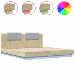 vidaXL Bed Frame with LED without Mattress Sonoma Oak 200x200 cm