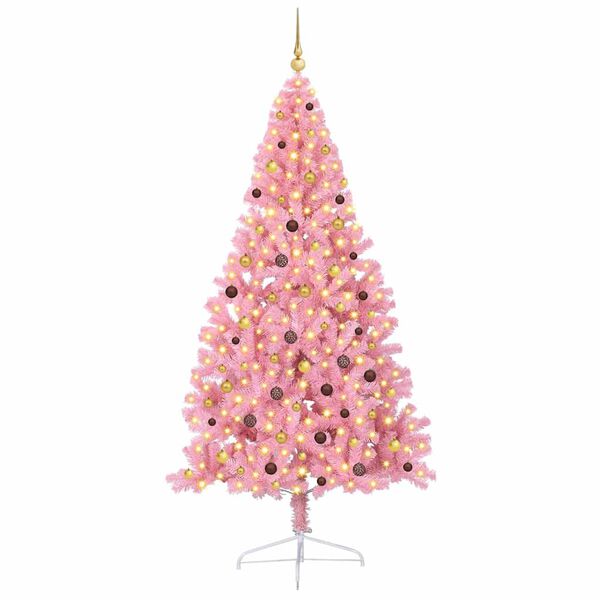 vidaXL Artificial Pre-lit Christmas Tree with 300 LEDs Pink 240 cm PVC