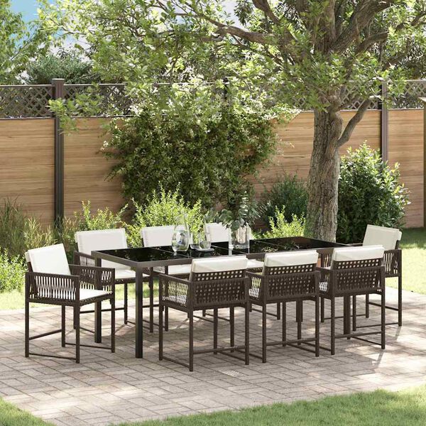 vidaXL Garden Dining Set 9 pcs Brown Poly Rattan