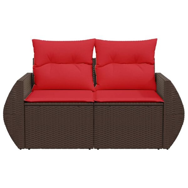 vidaXL Garden Sofa with Cushions 2-Seater Brown Poly Rattan