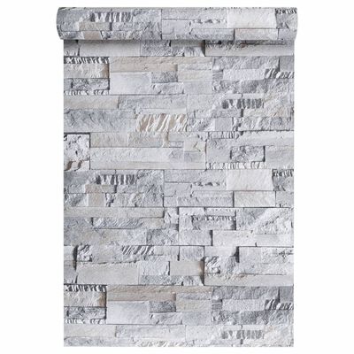 vidaXL Wallpaper 3D Stone Look Grey and Brown