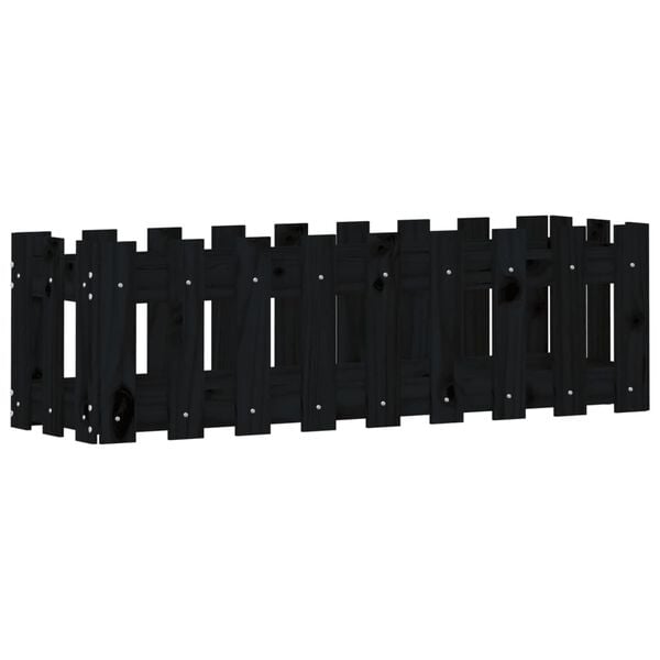 vidaXL Garden Raised Bed with Fence Design Black 100x30x30 cm Solid Wood Pine