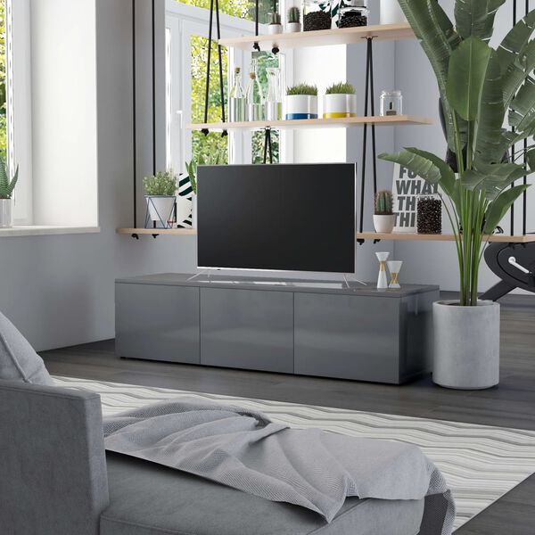 vidaXL TV Cabinet High Gloss Grey 120x34x30 cm Engineered Wood