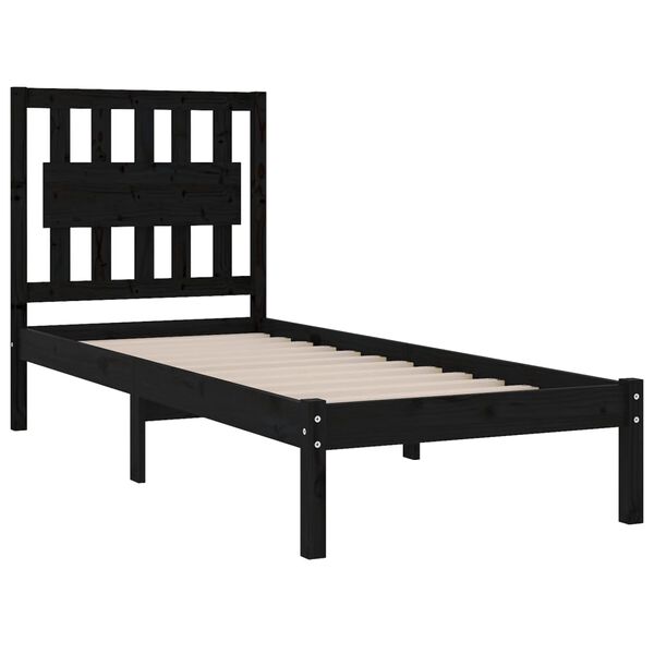 vidaXL Bed Frame without Mattress Black Solid Wood Small Single