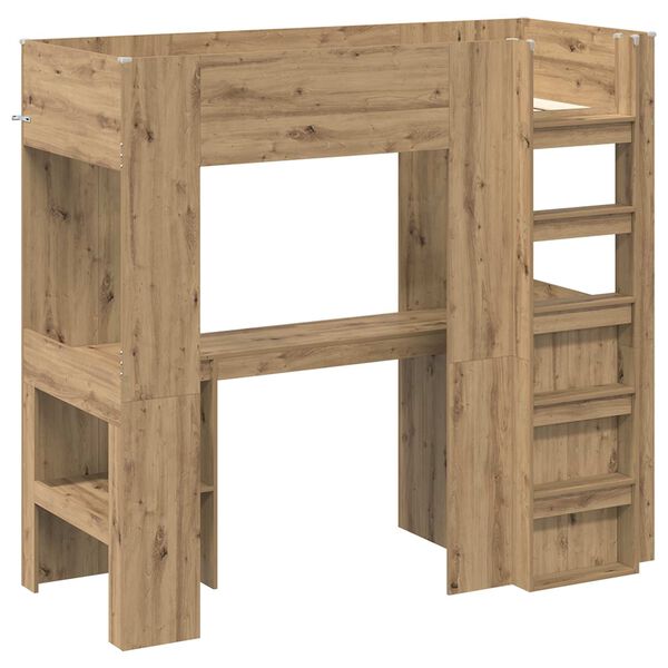 vidaXL Loft Bed Frame with Desk with Storage Artisan Oak 75 x 190 cm